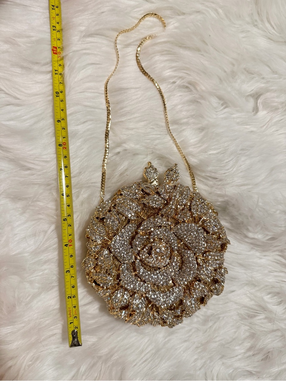 Gold Rhinestone Floral Evening Clutch Crossbody Bag - Picture 10 of 12